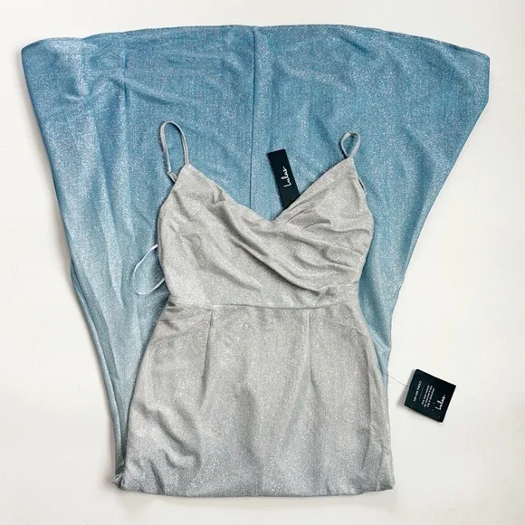 NWT Lulus Ombre Lurex Maxi Dress Blue Silver Glitter Formal Prom Small - Picture 5 of 11